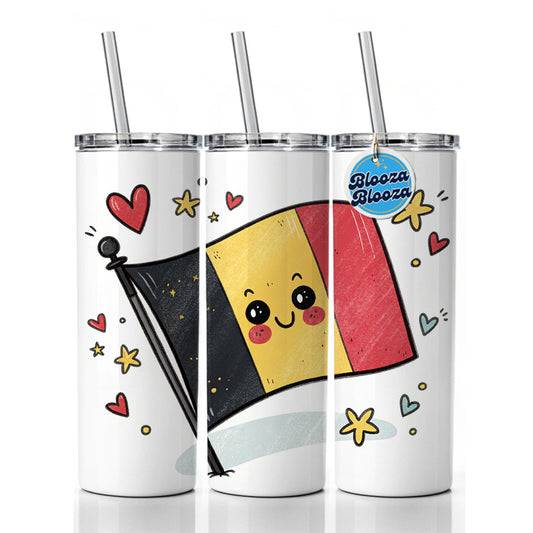 Kawaii Belgium Flag Skinny Tumbler 20oz with Straw Insulated Water Bottle Gift