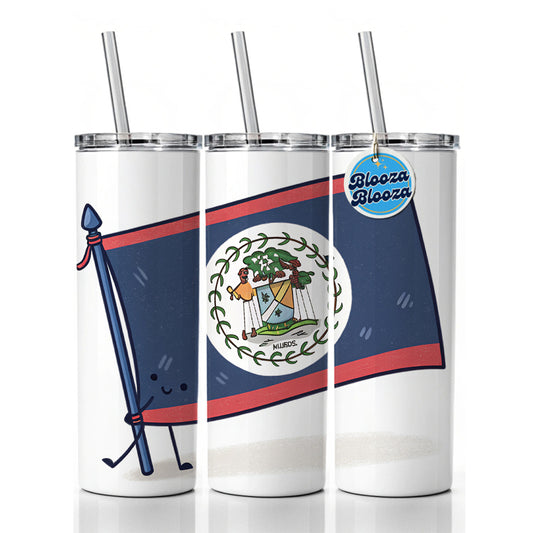 Kawaii Belize Flag Skinny Tumbler 20oz with Straw Insulated Water Bottle Gift