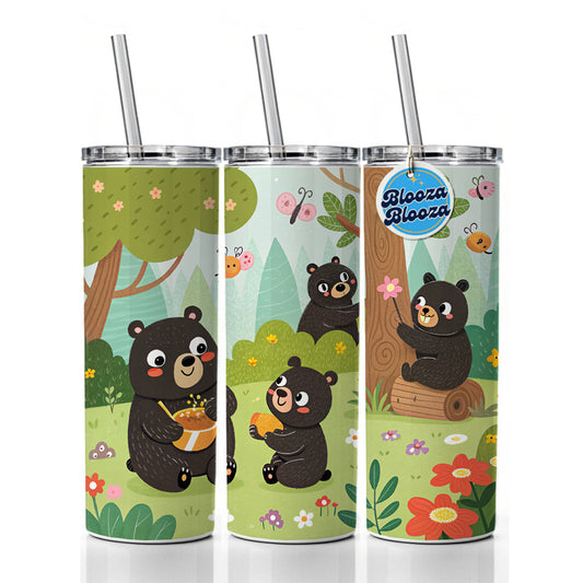 Kawaii Black Bears Skinny Tumbler 20oz with Straw Insulated Water Bottle Gift
