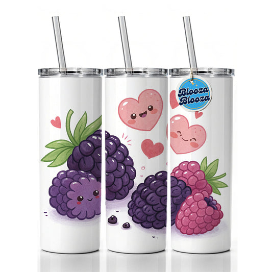 Kawaii Blackberries And Hearts Skinny Tumbler 20oz with Straw Insulated Water Bottle Gift