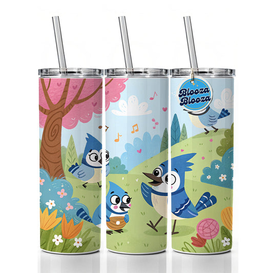 Kawaii Blue Jays Birds Skinny Tumbler 20oz with Straw Insulated Water Bottle Gift