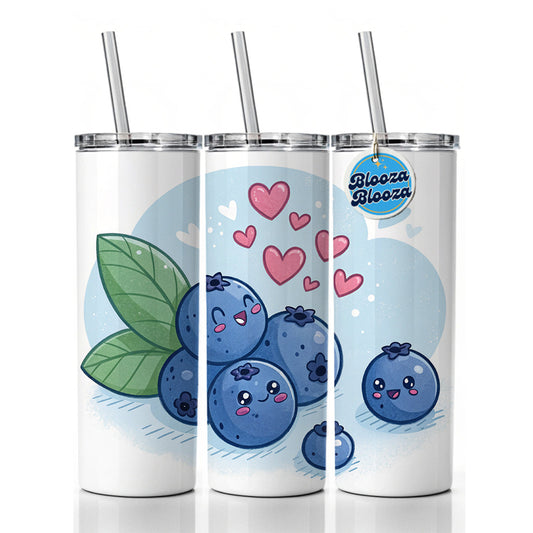 Kawaii Blueberries And Hearts Skinny Tumbler 20oz with Straw Insulated Water Bottle Gift