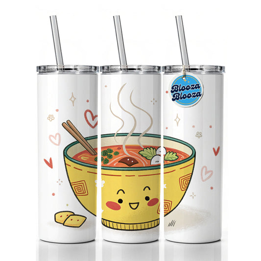 Kawaii Bowl Of Soup Skinny Tumbler 20oz with Straw Insulated Water Bottle Gift