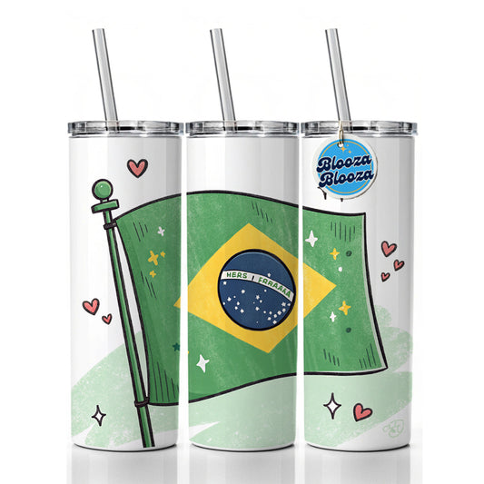 Kawaii Brazil Flag Skinny Tumbler 20oz with Straw Insulated Water Bottle Gift