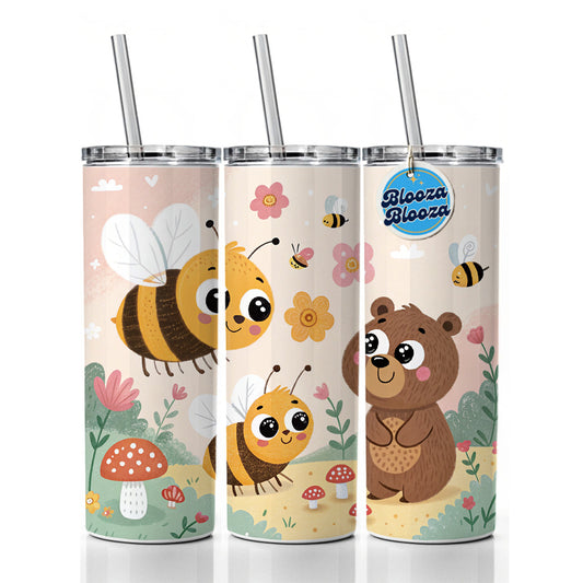 Kawaii Bumble Bees Bear Skinny Tumbler 20oz with Straw Insulated Water Bottle Gift