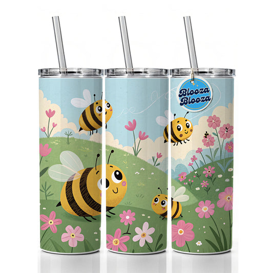 Kawaii Bumble Bees Skinny Tumbler 20oz with Straw Insulated Water Bottle Gift