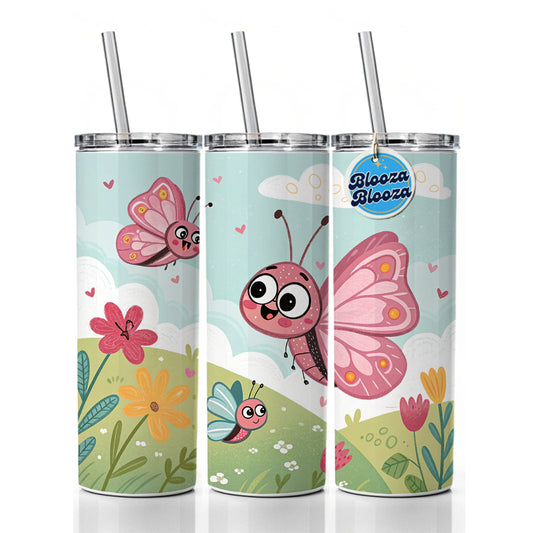 Kawaii Butterflies Skinny Tumbler 20oz with Straw Insulated Water Bottle Gift