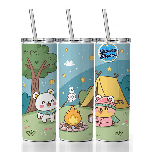 Kawaii Camping Campfire Tent Skinny Tumbler 20oz with Straw Insulated Water Bottle Gift