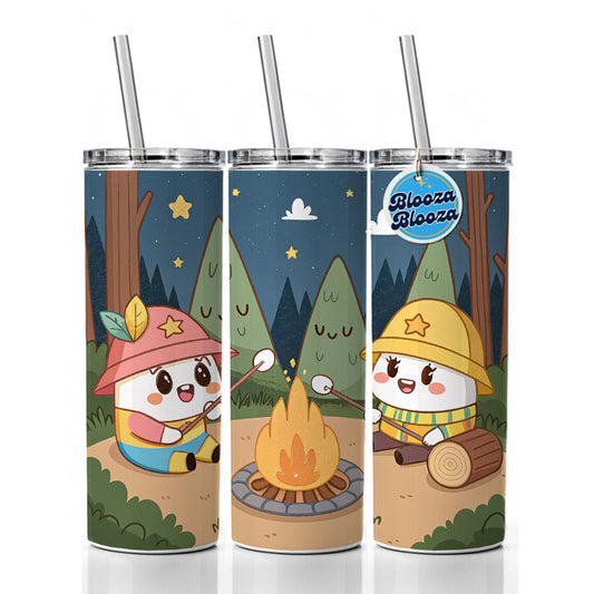 Kawaii Camping Roasting Marshmallows Skinny Tumbler 20oz with Straw Insulated Water Bottle Gift