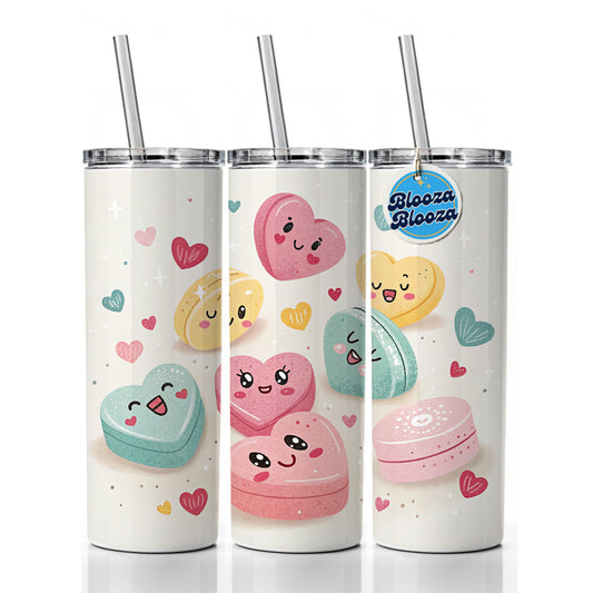 Kawaii Candies And Hearts Valentine's Day Skinny Tumbler 20oz with Straw Insulated Water Bottle Gift