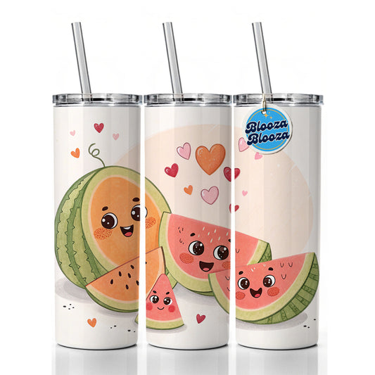 Kawaii Cantaloupes Watermelon Hearts Skinny Tumbler 20oz with Straw Insulated Water Bottle Gift