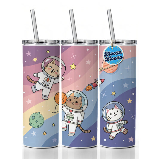 Kawaii Cat Astronauts Skinny Tumbler 20oz with Straw Insulated Water Bottle Gift