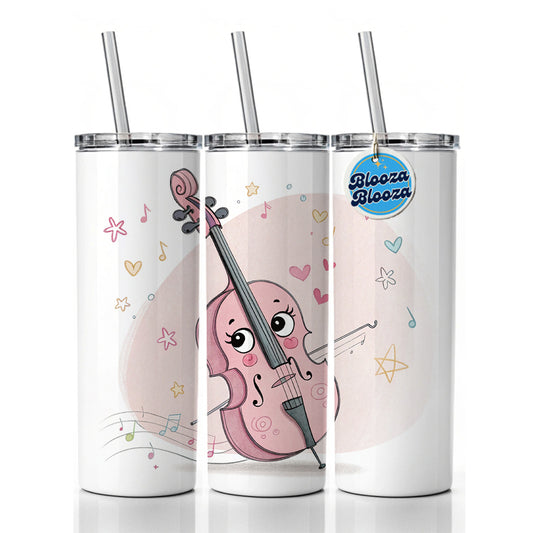 Kawaii Cello Music Skinny Tumbler 20oz with Straw Insulated Water Bottle Gift
