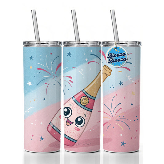 Kawaii Champagne Celebrate Skinny Tumbler 20oz with Straw Insulated Water Bottle Gift