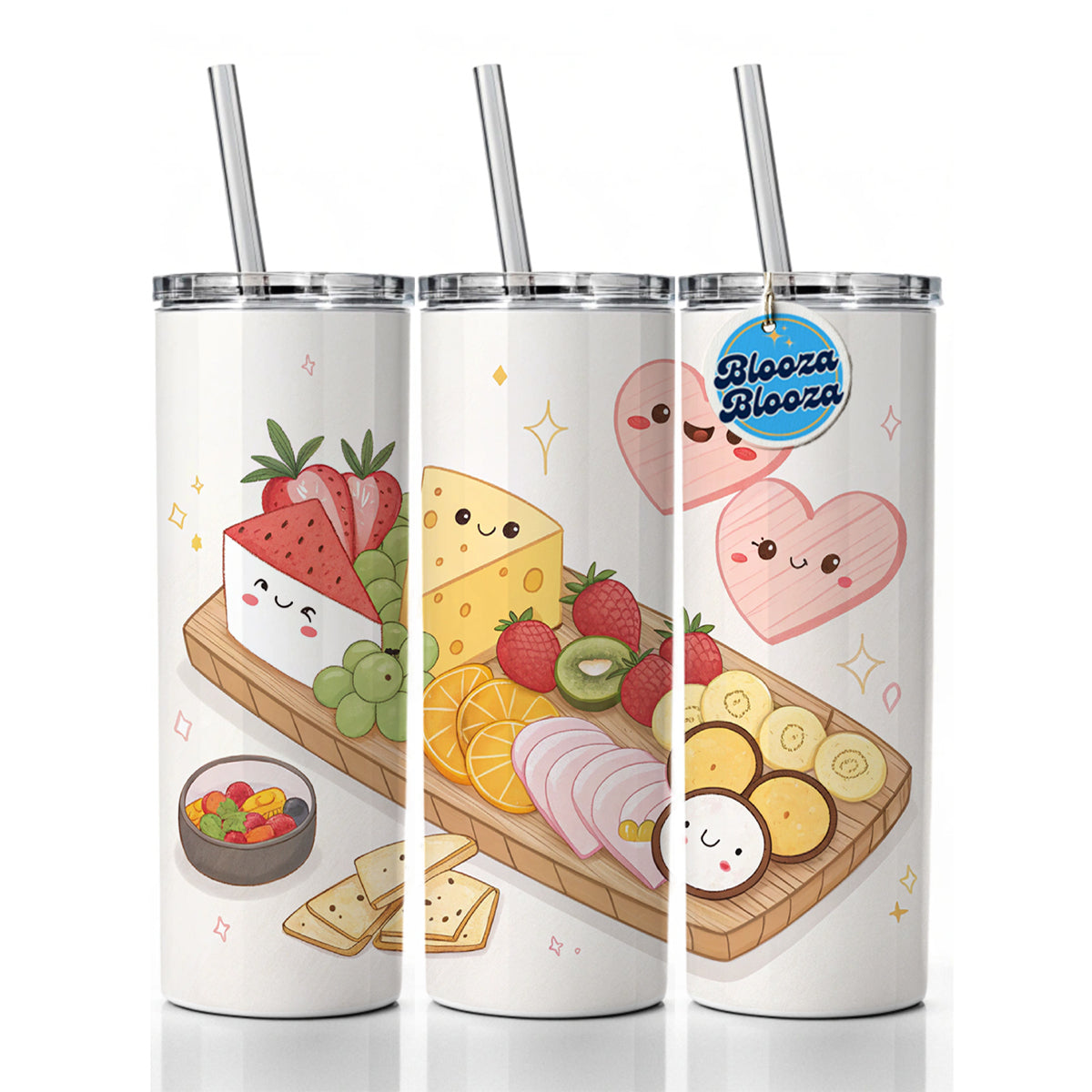 Kawaii Charcuterie Board Skinny Tumbler 20oz with Straw Insulated Water Bottle Gift