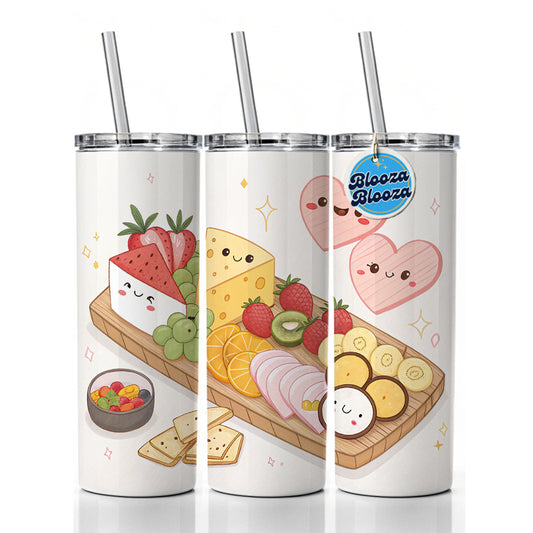 Kawaii Charcuterie Board Skinny Tumbler 20oz with Straw Insulated Water Bottle Gift