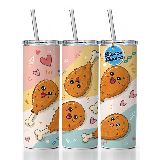 Kawaii Chicken Drumsticks Skinny Tumbler 20oz with Straw Insulated Water Bottle Gift