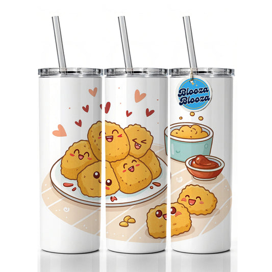 Kawaii Chicken Nuggets Skinny Tumbler 20oz with Straw Insulated Water Bottle Gift