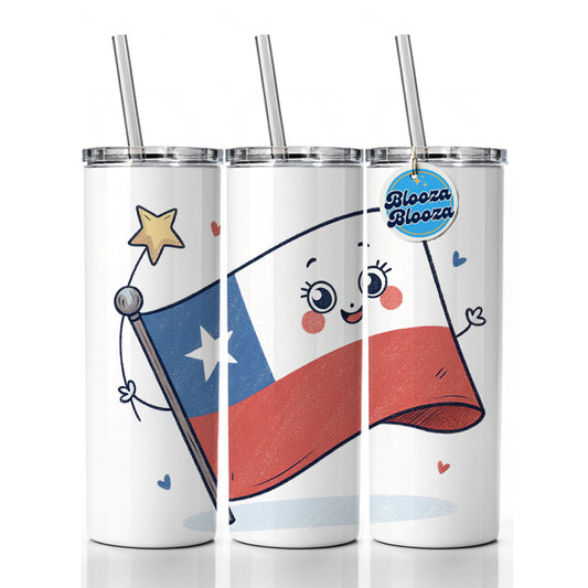 Kawaii Chile Flag Skinny Tumbler 20oz with Straw Insulated Water Bottle Gift