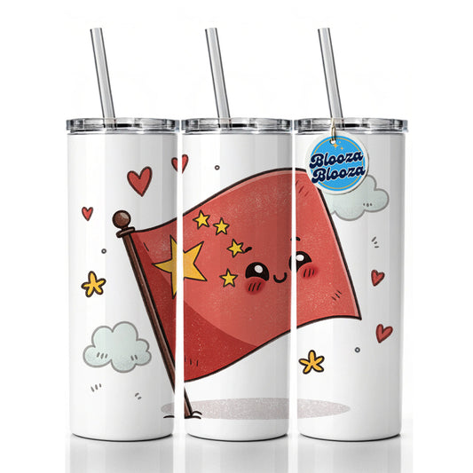 Kawaii China Flag Skinny Tumbler 20oz with Straw Insulated Water Bottle Gift