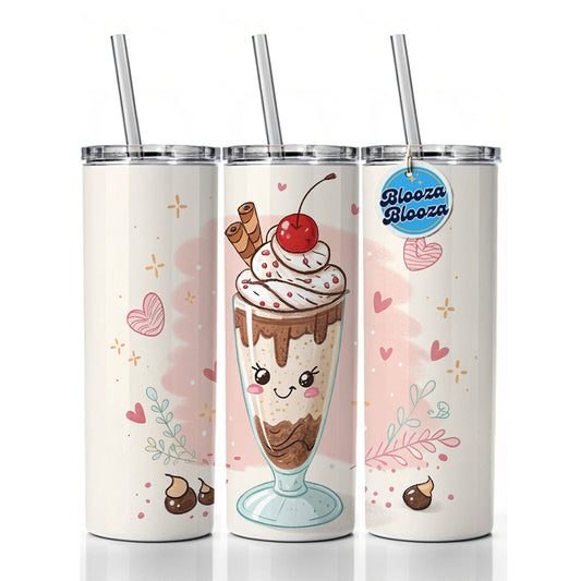 Kawaii Chocolate Milk Shake Skinny Tumbler 20oz with Straw Insulated Water Bottle Gift