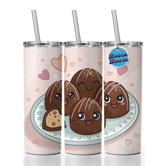 Kawaii Chocolate Truffles Skinny Tumbler 20oz with Straw Insulated Water Bottle Gift