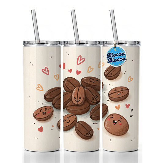 Kawaii Coffee Beans Skinny Tumbler 20oz with Straw Insulated Water Bottle Gift