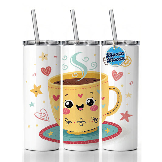 Kawaii Coffee Cup Skinny Tumbler 20oz with Straw Insulated Water Bottle Gift
