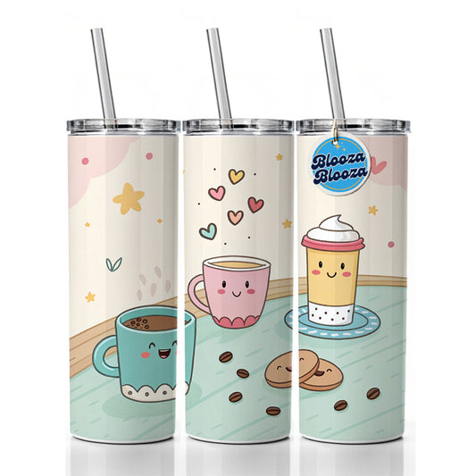 Kawaii Coffee Cups Latte Cappuccino Skinny Tumbler 20oz with Straw Insulated Water Bottle Gift