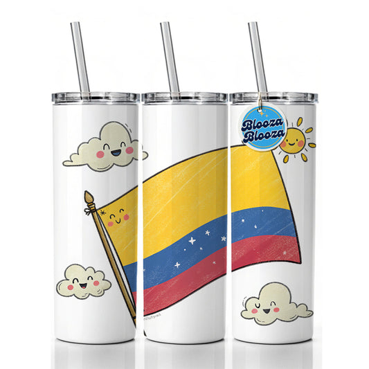 Kawaii Colombia Flag Skinny Tumbler 20oz with Straw Insulated Water Bottle Gift
