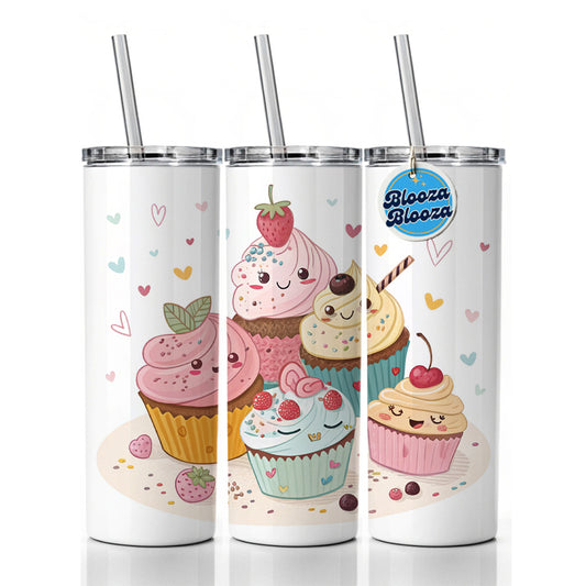 Kawaii Cupcakes Cute Skinny Tumbler 20oz with Straw Insulated Water Bottle Gift
