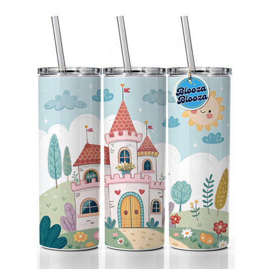 Kawaii Cute Castle Skinny Tumbler 20oz with Straw Insulated Water Bottle Gift