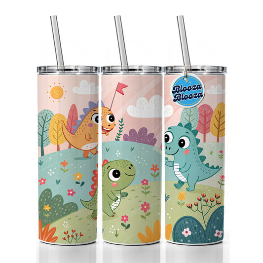 Kawaii Dinosaurs Skinny Tumbler 20oz with Straw Insulated Water Bottle Gift