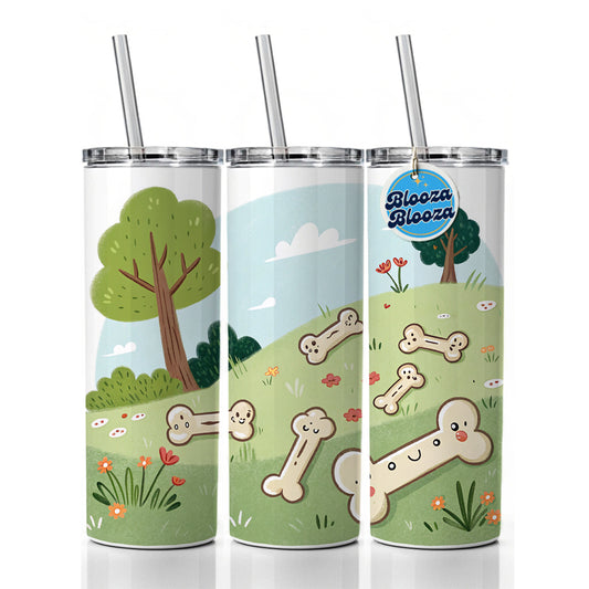 Kawaii Dog Bones Skinny Tumbler 20oz with Straw Insulated Water Bottle Gift