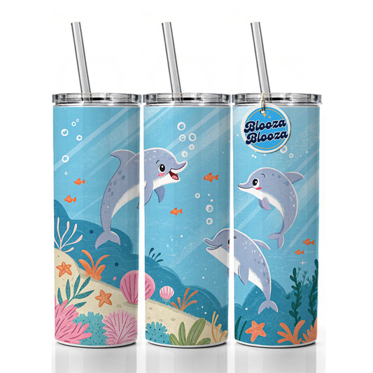Kawaii Dolphins Skinny Tumbler 20oz with Straw Insulated Water Bottle Gift