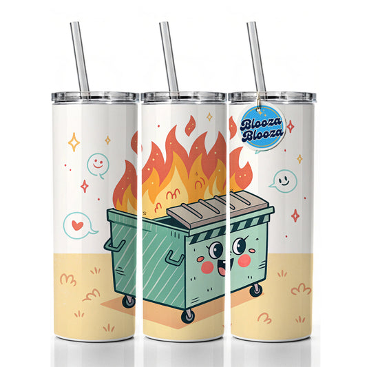 Kawaii Dumpster Fire Skinny Tumbler 20oz with Straw Insulated Water Bottle Gift
