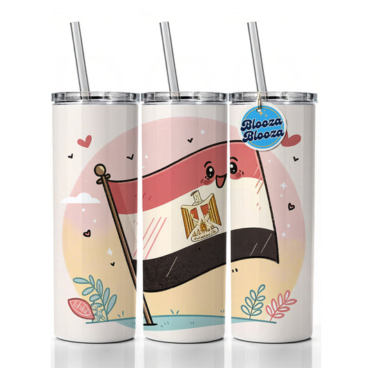Kawaii Egypt Flag Skinny Tumbler 20oz with Straw Insulated Water Bottle Gift