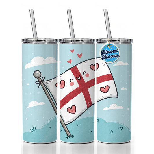 Kawaii England Flag Skinny Tumbler 20oz with Straw Insulated Water Bottle Gift