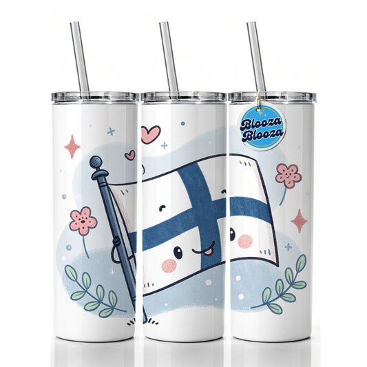 Kawaii Finland Flag Skinny Tumbler 20oz with Straw Insulated Water Bottle Gift