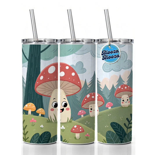 Kawaii Forest Mushrooms Skinny Tumbler 20oz with Straw Insulated Water Bottle Gift
