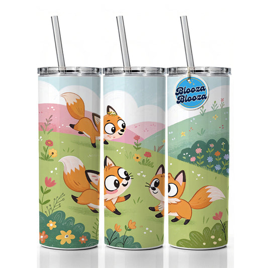Kawaii Foxes Skinny Tumbler 20oz with Straw Insulated Water Bottle Gift