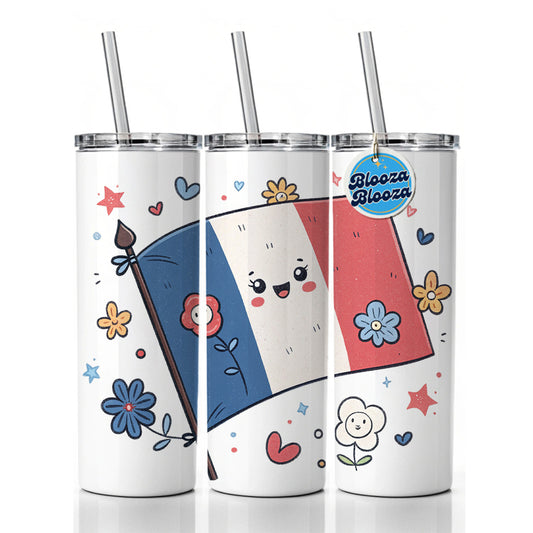 Kawaii France Flag Skinny Tumbler 20oz with Straw Insulated Water Bottle Gift
