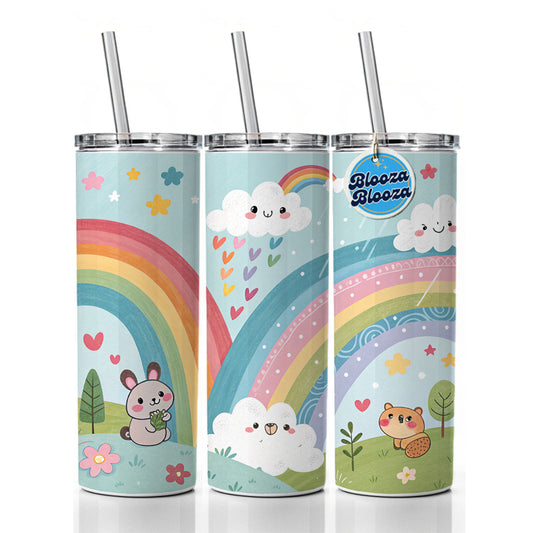 Kawaii Fun Rainbows Skinny Tumbler 20oz with Straw Insulated Water Bottle Gift