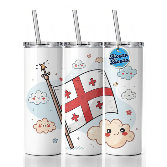Kawaii Georgia Flag Skinny Tumbler 20oz with Straw Insulated Water Bottle Gift