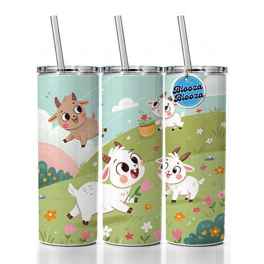 Kawaii Goats Skinny Tumbler 20oz with Straw Insulated Water Bottle Gift