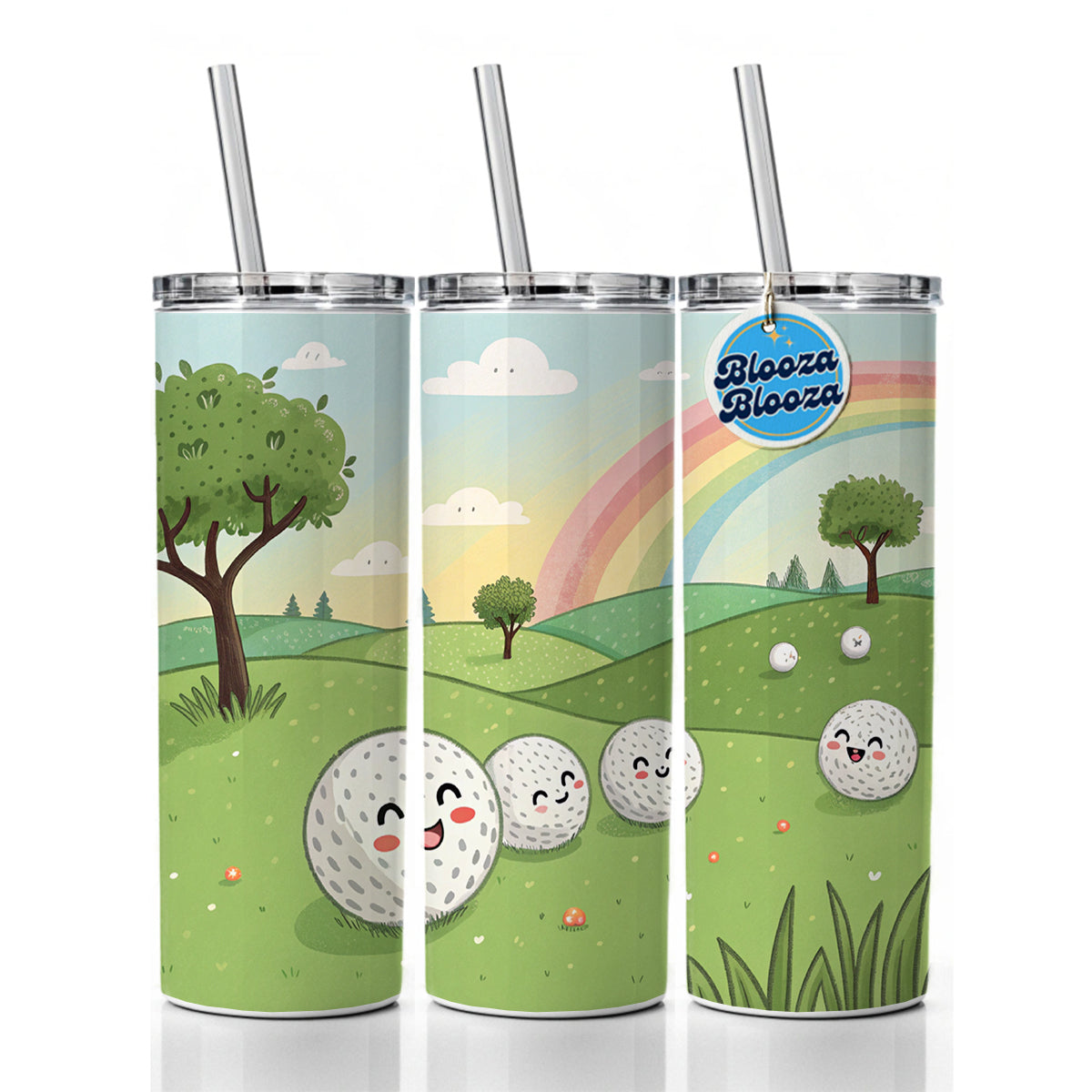Kawaii Golf Balls Skinny Tumbler 20oz with Straw Insulated Water Bottle Gift