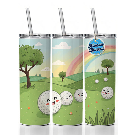 Kawaii Golf Balls Skinny Tumbler 20oz with Straw Insulated Water Bottle Gift
