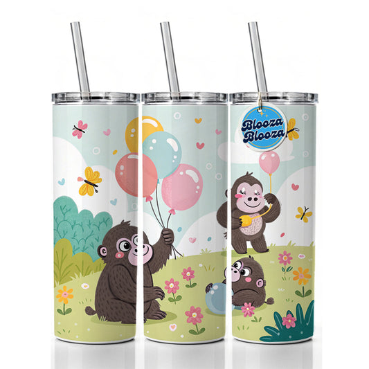 Kawaii Gorillas Skinny Tumbler 20oz with Straw Insulated Water Bottle Gift
