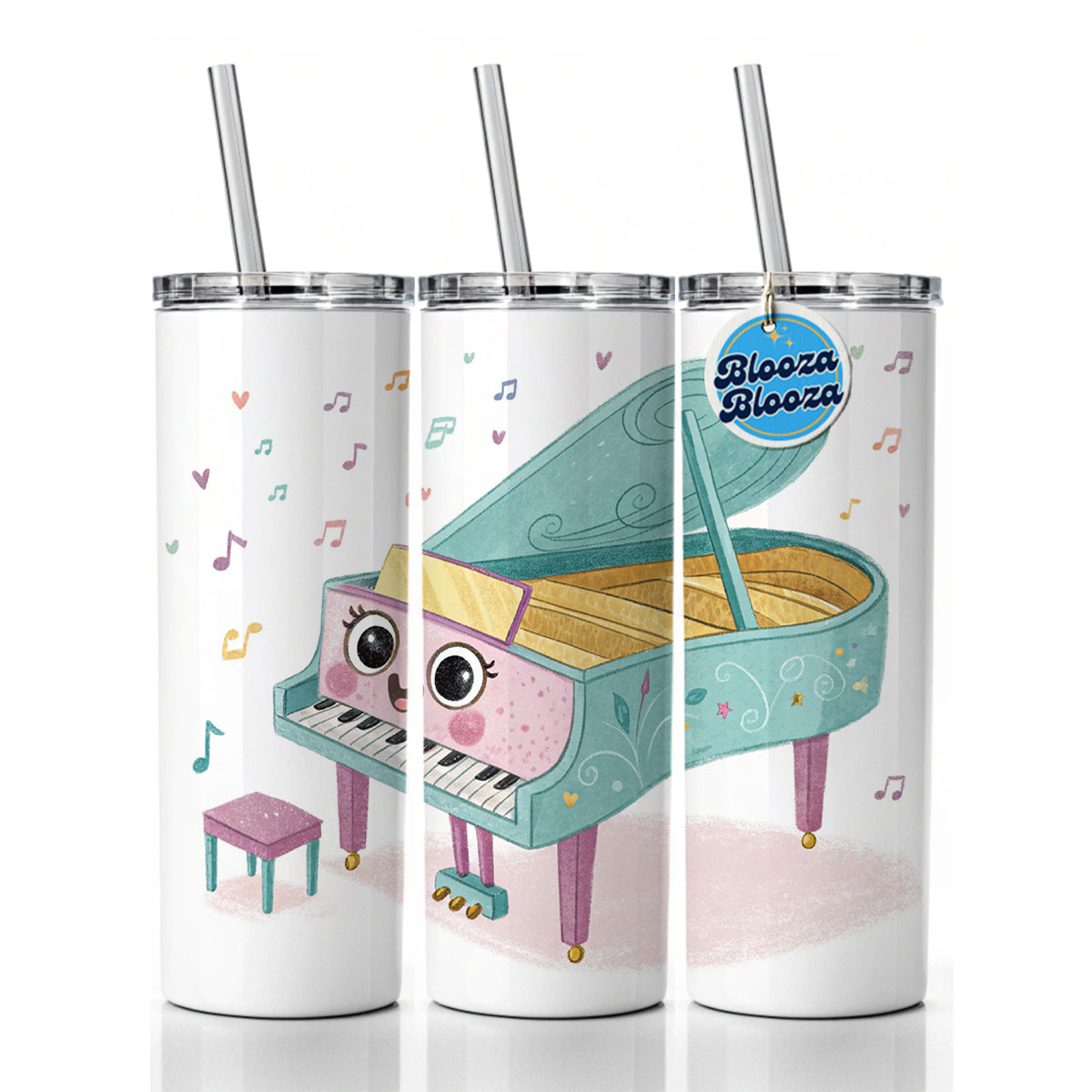 Kawaii Grand Piano Music Skinny Tumbler 20oz with Straw Insulated Water Bottle Gift