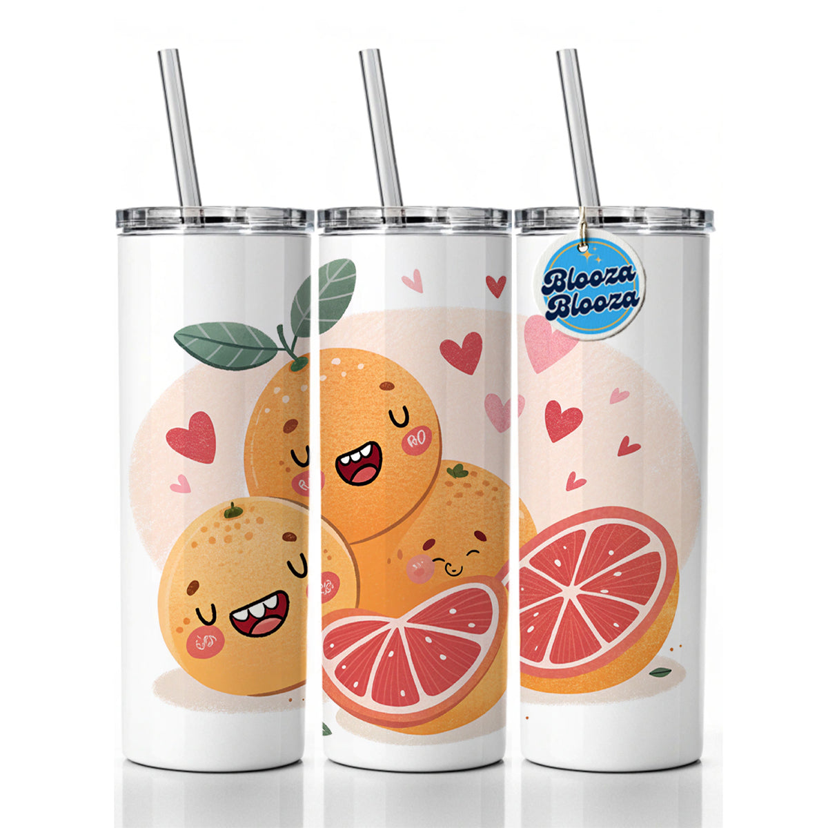 Kawaii Grapefruits And Hearts Skinny Tumbler 20oz with Straw Insulated Water Bottle Gift